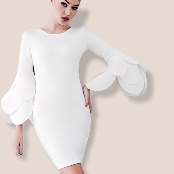 Bodycon Petal Sleeves Cocktail Evening Zipper Midi - Picture 11 of 11